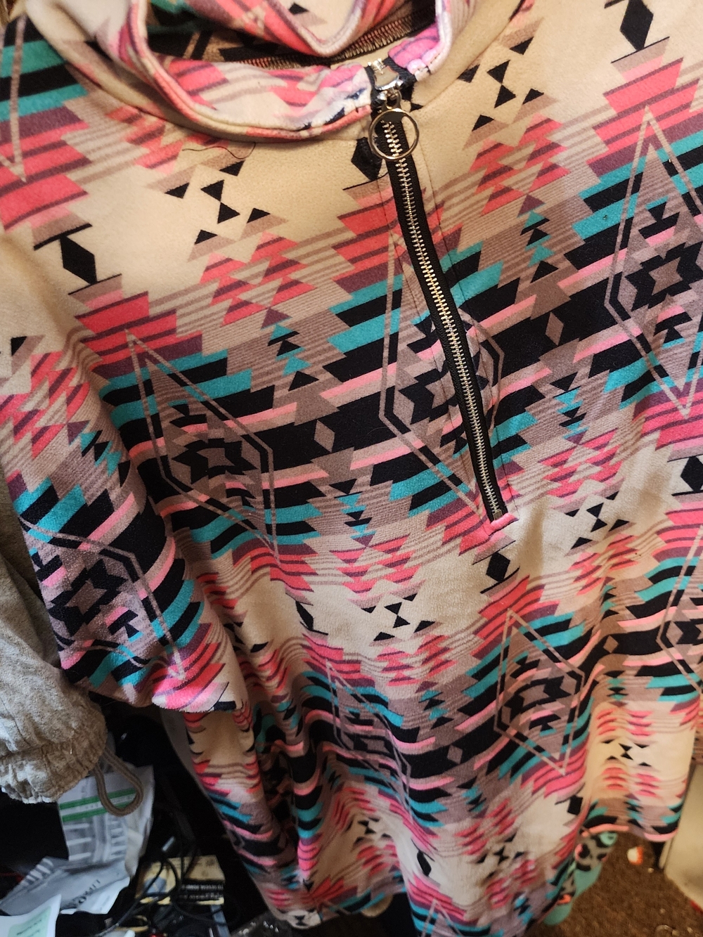 Crazy Train Aztec Quarter-Zip Hoodie - Pink, Turquoise, Black, Cream